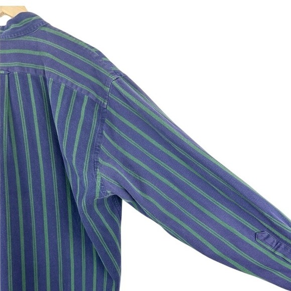 Vintage 90s‎ Faconnable Blue Green Striped Long Sleeve Button Down - Picture 6 of 6